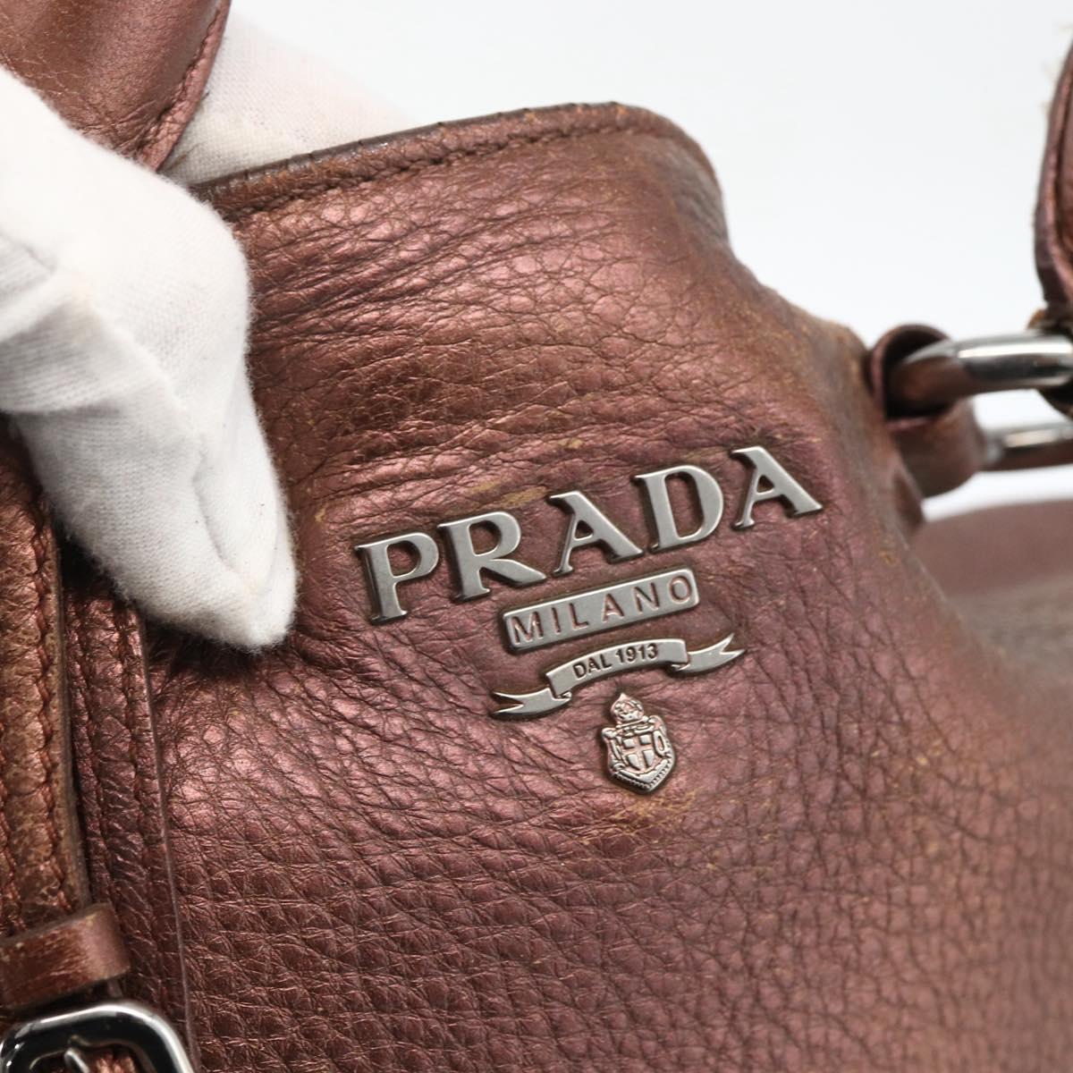 PRADA Hand Bag Leather 2way Bronze Silver Auth bs33982