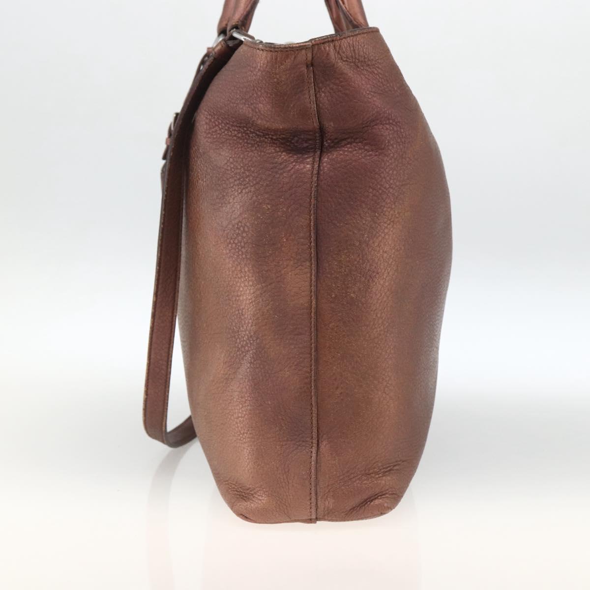 PRADA Hand Bag Leather 2way Bronze Silver Auth bs33982