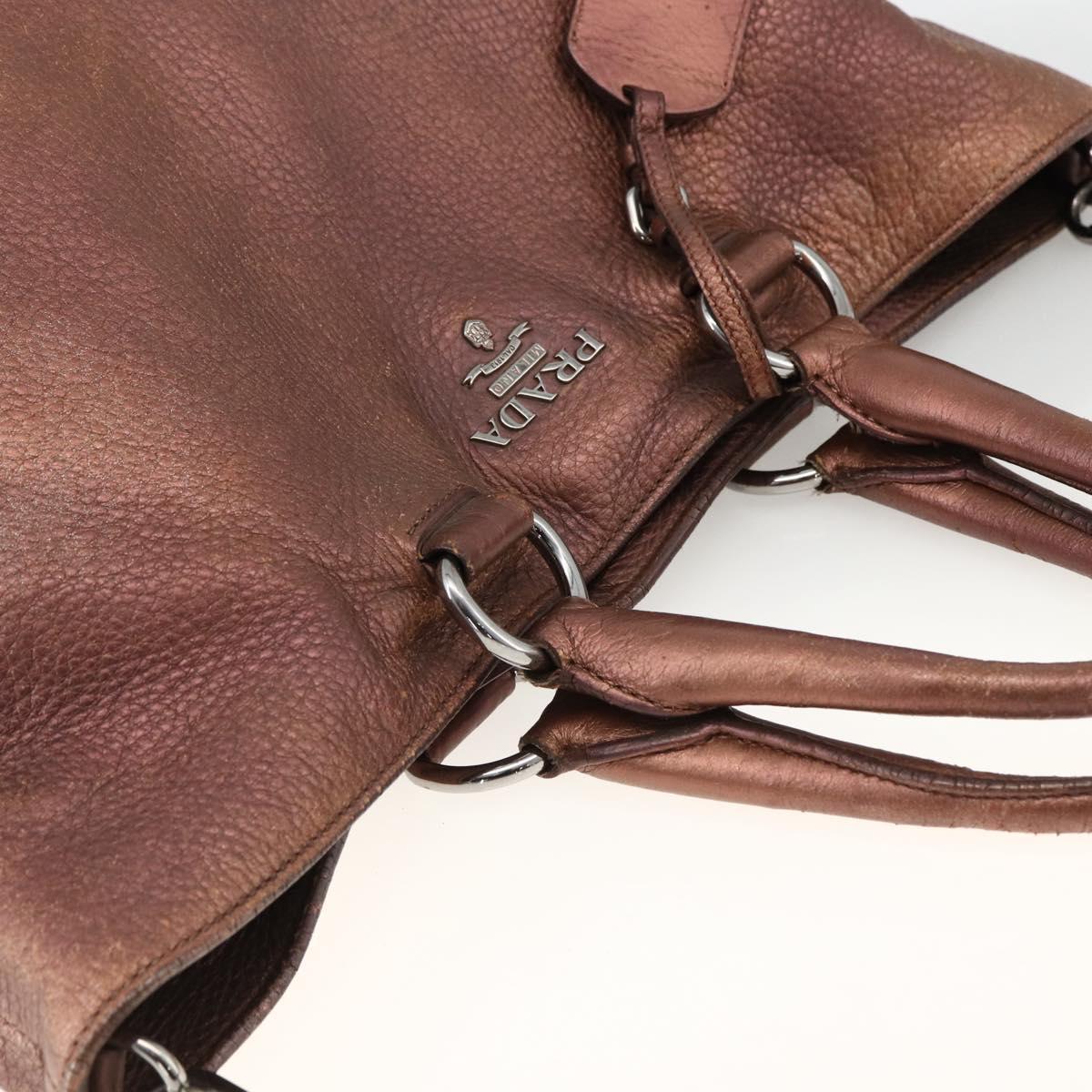 PRADA Hand Bag Leather 2way Bronze Silver Auth bs33982
