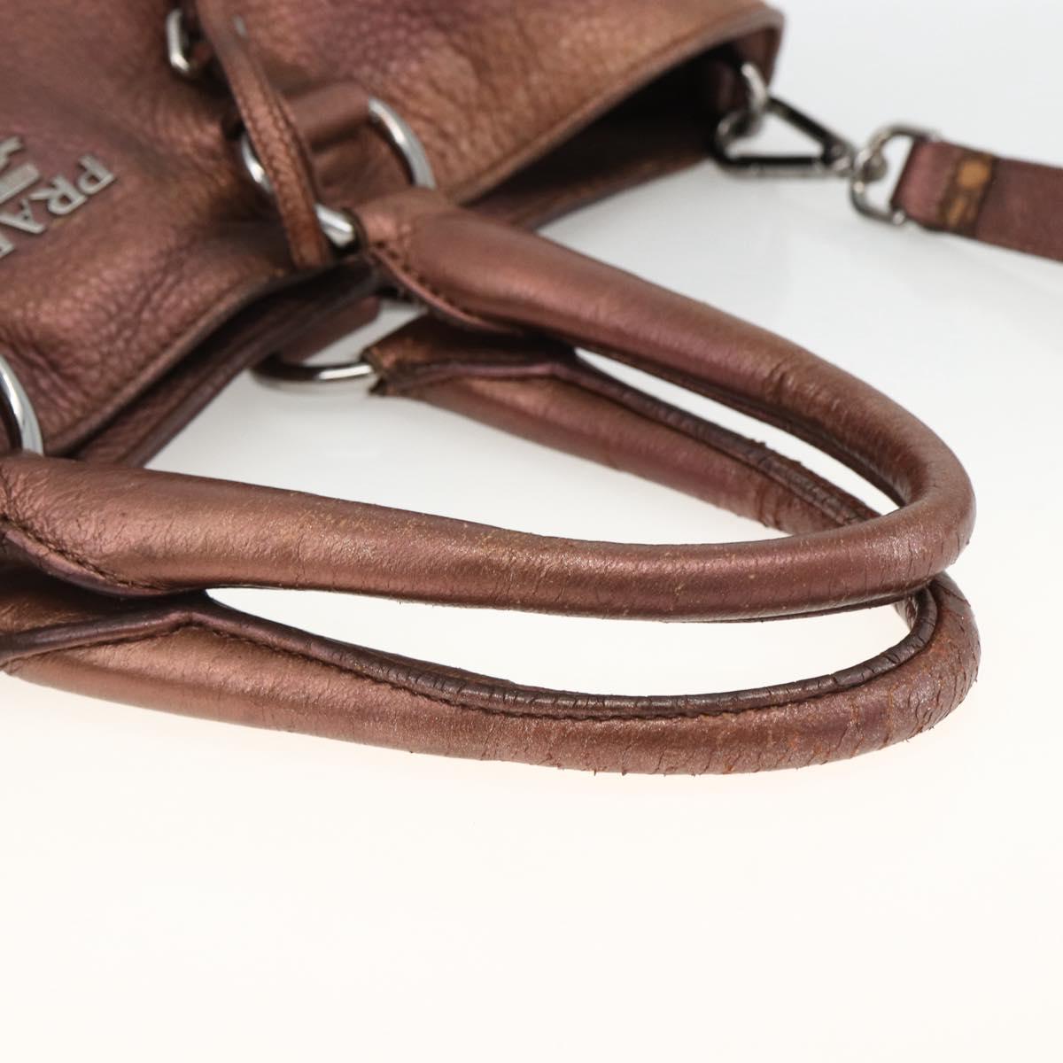 PRADA Hand Bag Leather 2way Bronze Silver Auth bs33982