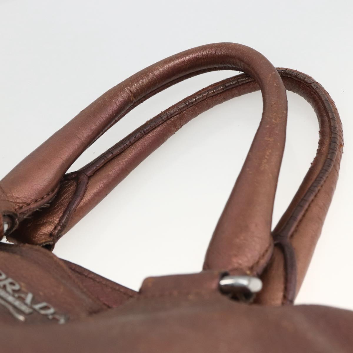 PRADA Hand Bag Leather 2way Bronze Silver Auth bs33982