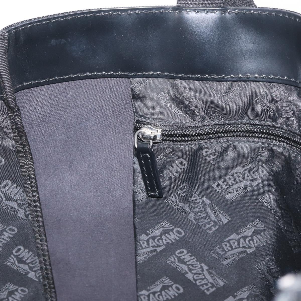 Salvatore Ferragamo Hand Bag Canvas Black Silver Auth bs33983