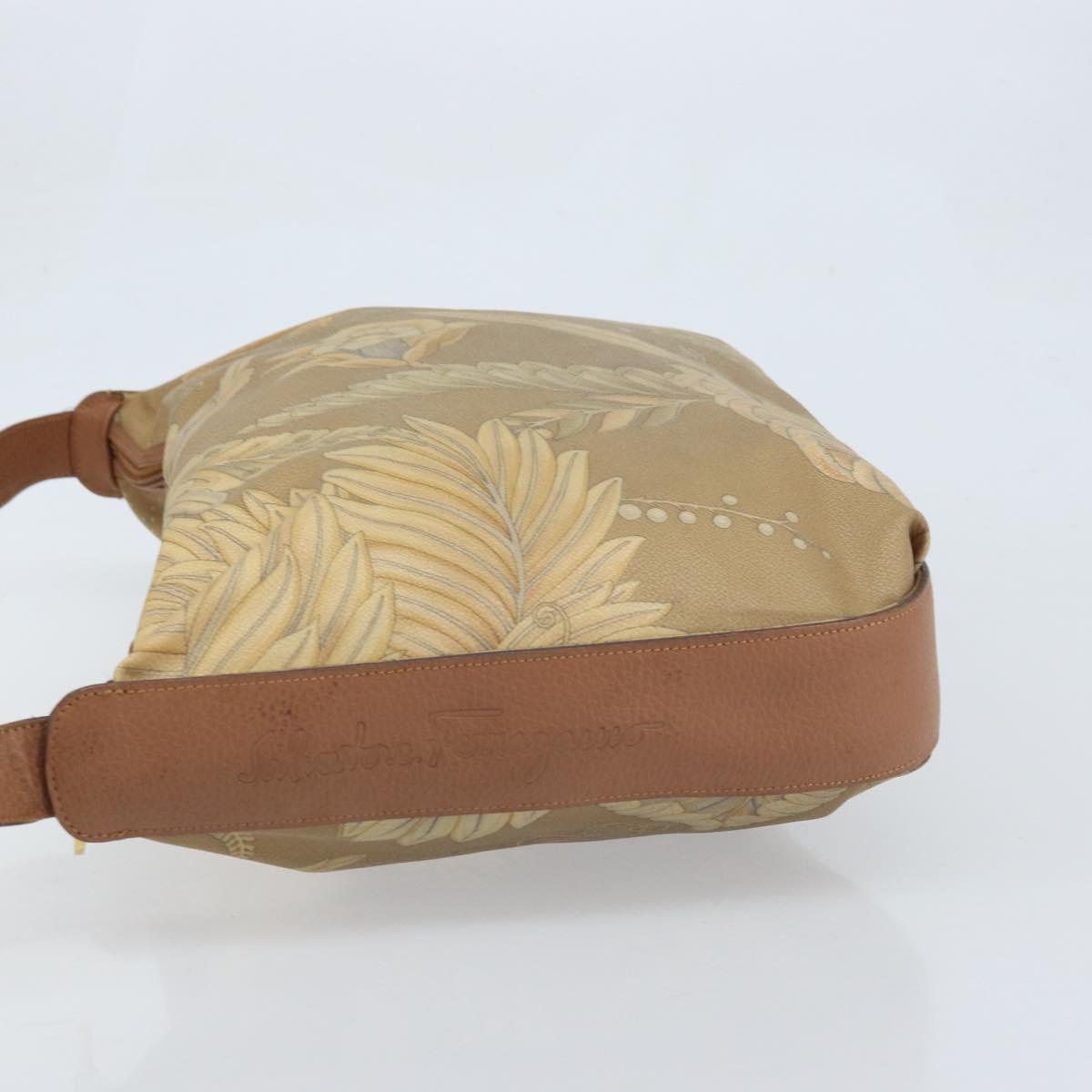 Salvatore Ferragamo Shoulder Bag PVC Canvas Beige Gold Auth bs33984