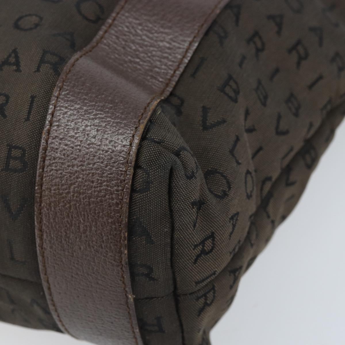 BVLGARI Shoulder Bag Canvas Brown Silver Auth bs33988