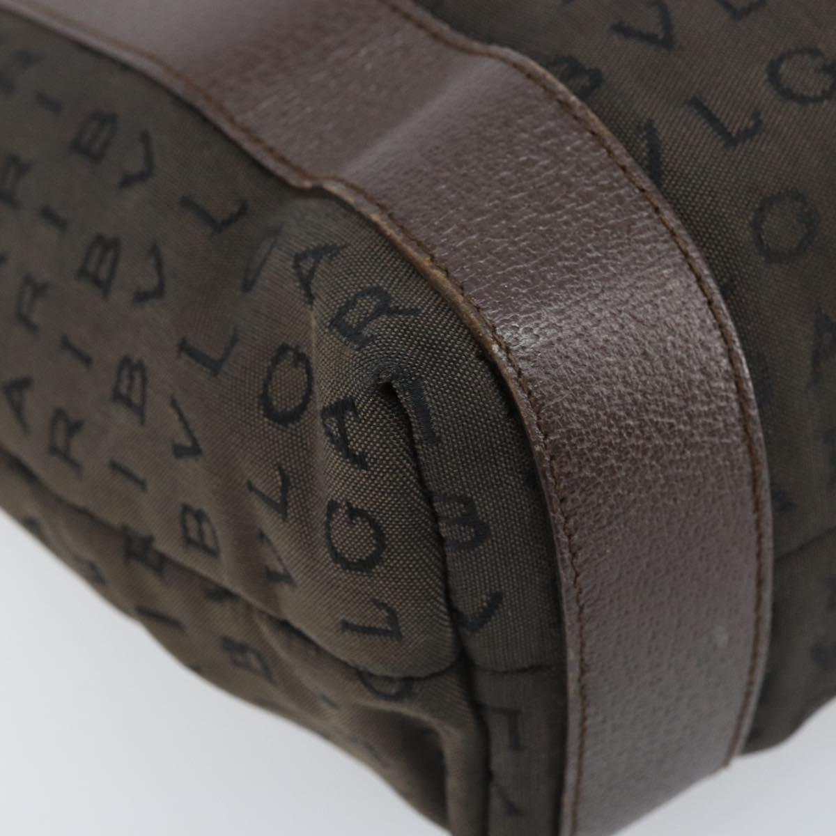 BVLGARI Shoulder Bag Canvas Brown Silver Auth bs33988