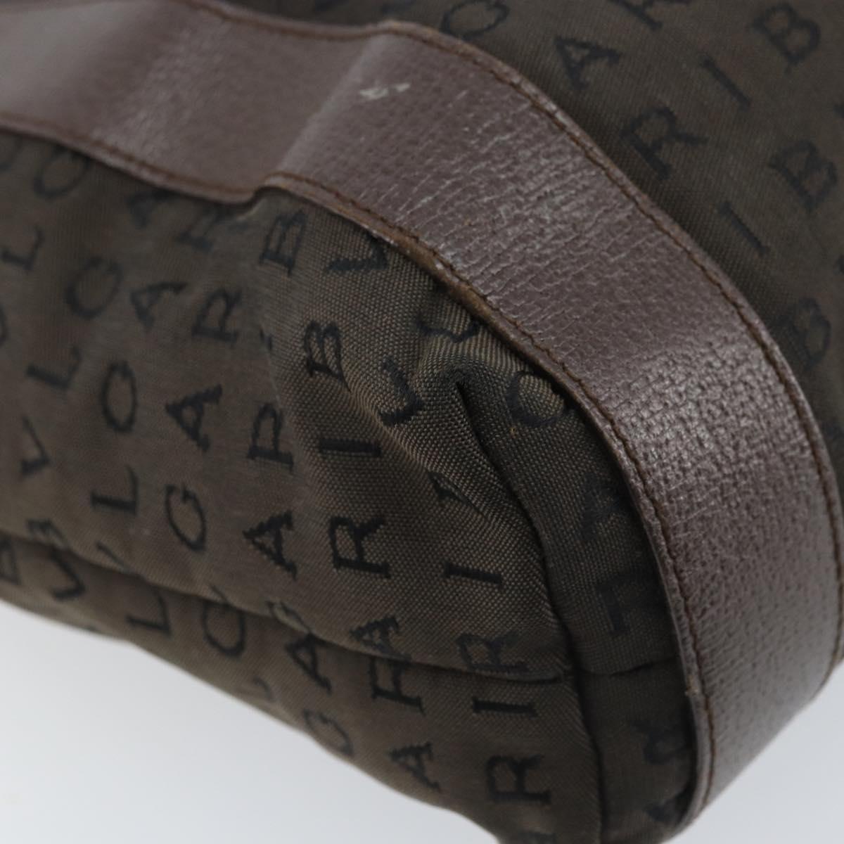 BVLGARI Shoulder Bag Canvas Brown Silver Auth bs33988