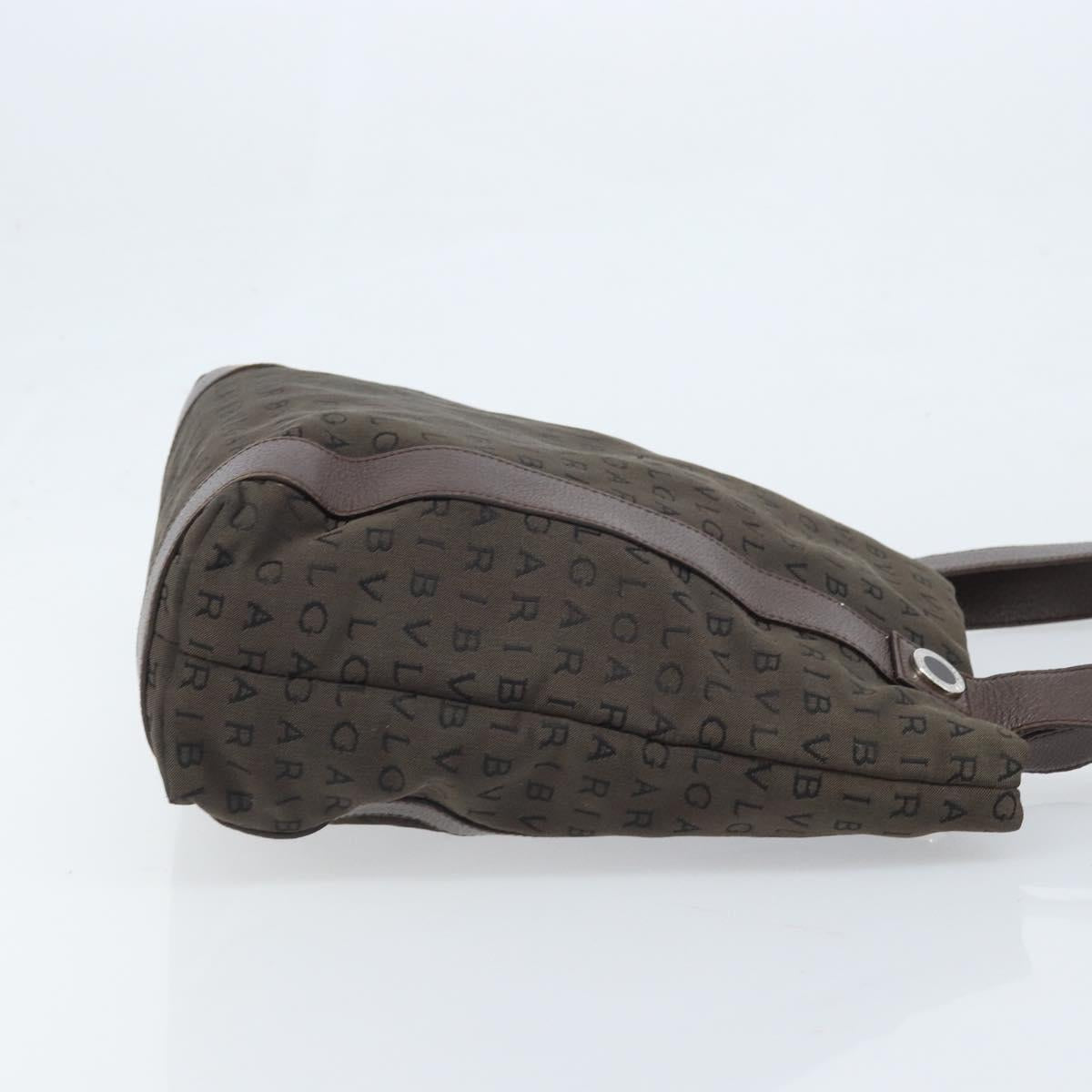 BVLGARI Shoulder Bag Canvas Brown Silver Auth bs33988