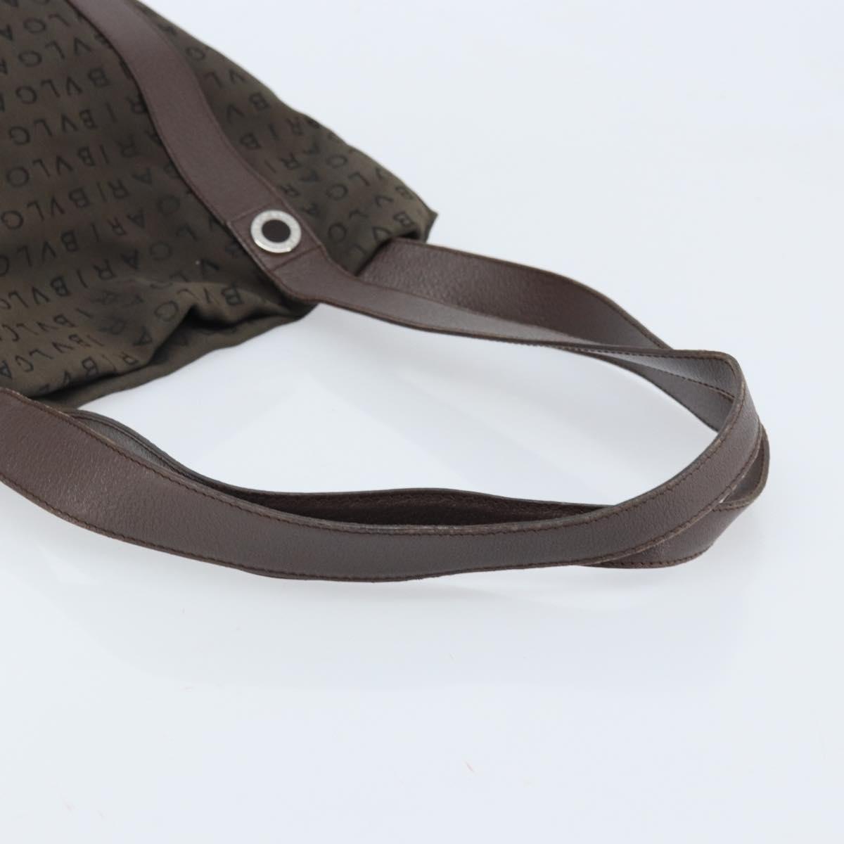 BVLGARI Shoulder Bag Canvas Brown Silver Auth bs33988