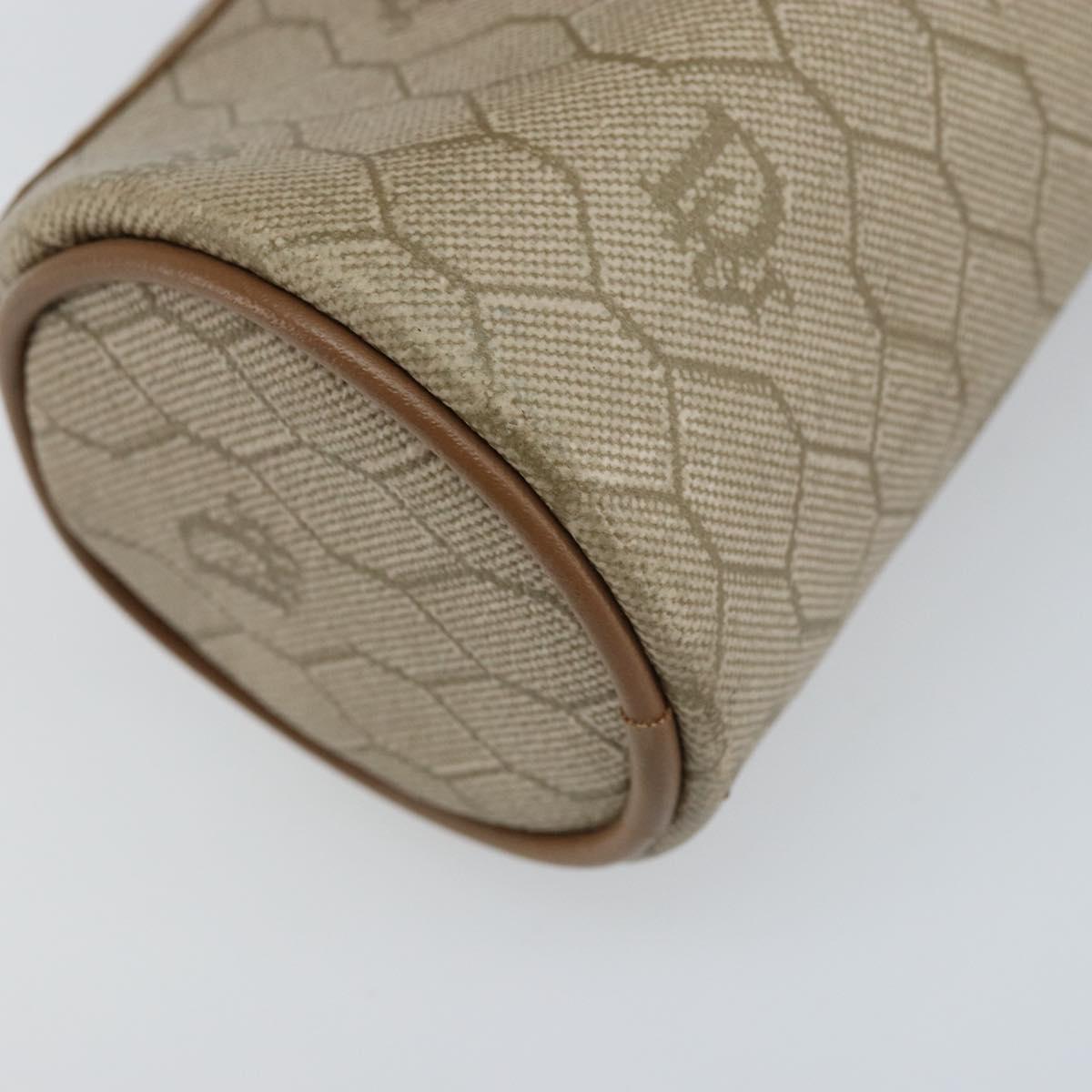Christian Dior Honeycomb Canvas Pouch PVC Leather Beige Auth bs33990