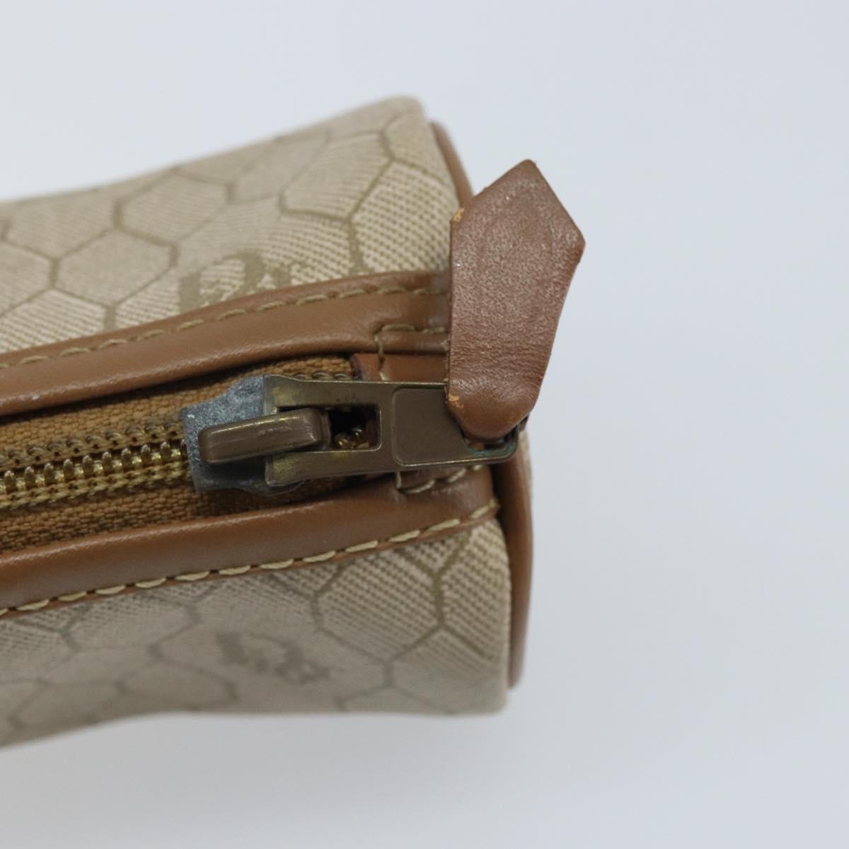 Christian Dior Honeycomb Canvas Pouch PVC Leather Beige Auth bs33990