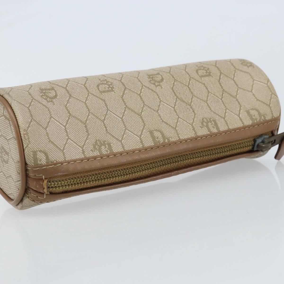 Christian Dior Honeycomb Canvas Pouch PVC Leather Beige Auth bs33990