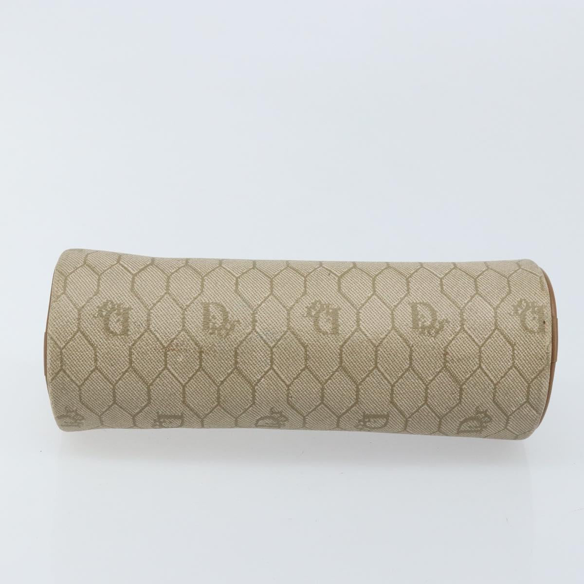 Christian Dior Honeycomb Canvas Pouch PVC Leather Beige Auth bs33990