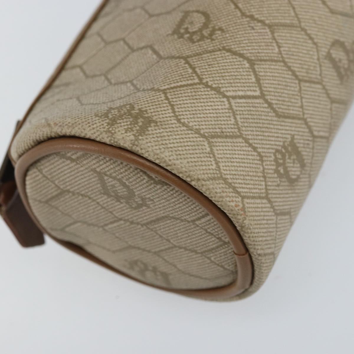 Christian Dior Honeycomb Canvas Pouch PVC Leather Beige Auth bs33990