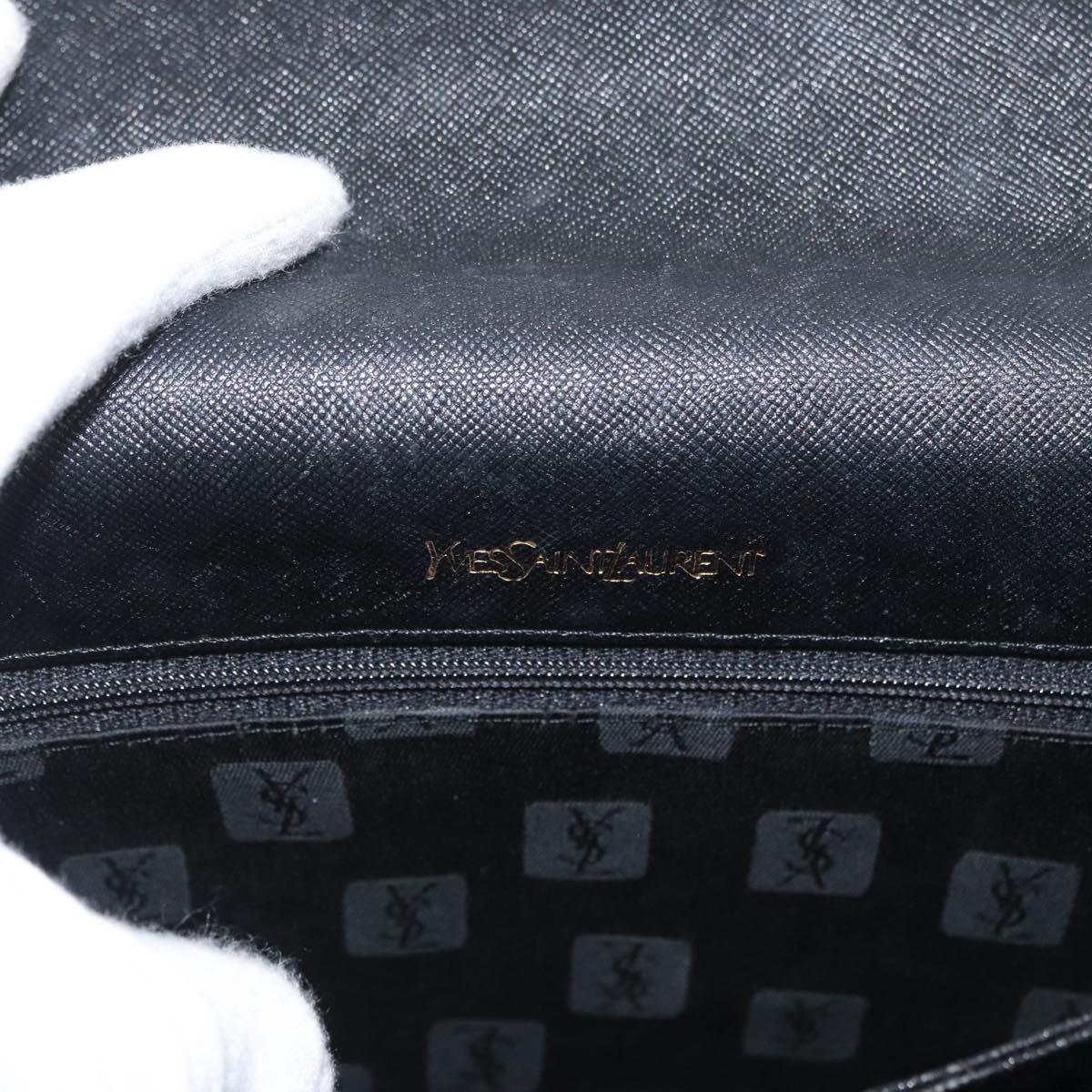 SAINT LAURENT Shoulder Bag Leather Black Gold Auth bs33997