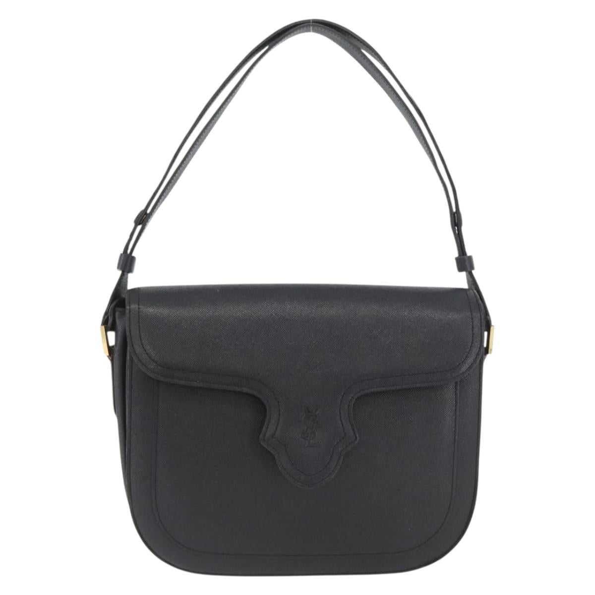 SAINT LAURENT Shoulder Bag Leather Black Gold Auth bs33997