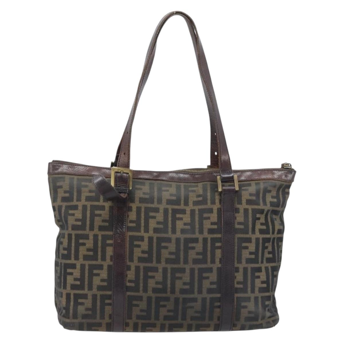 FENDI Zucca Canvas Tote Bag Black Brown Auth bs34003