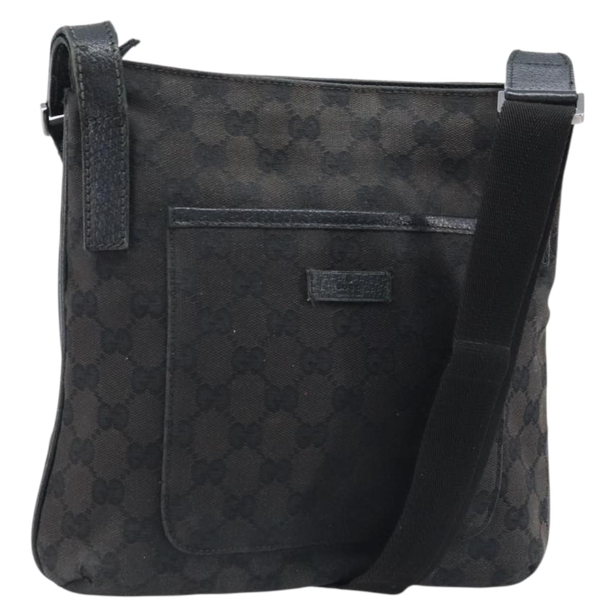 GUCCI GG Canvas Shoulder Bag Black Silver 122793 Auth bs34005