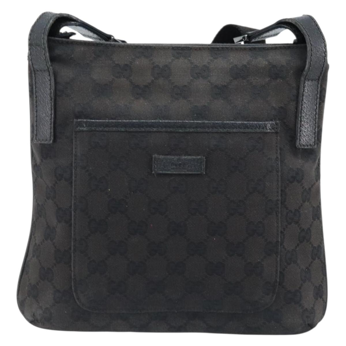 GUCCI GG Canvas Shoulder Bag Black Silver 122793 Auth bs34005