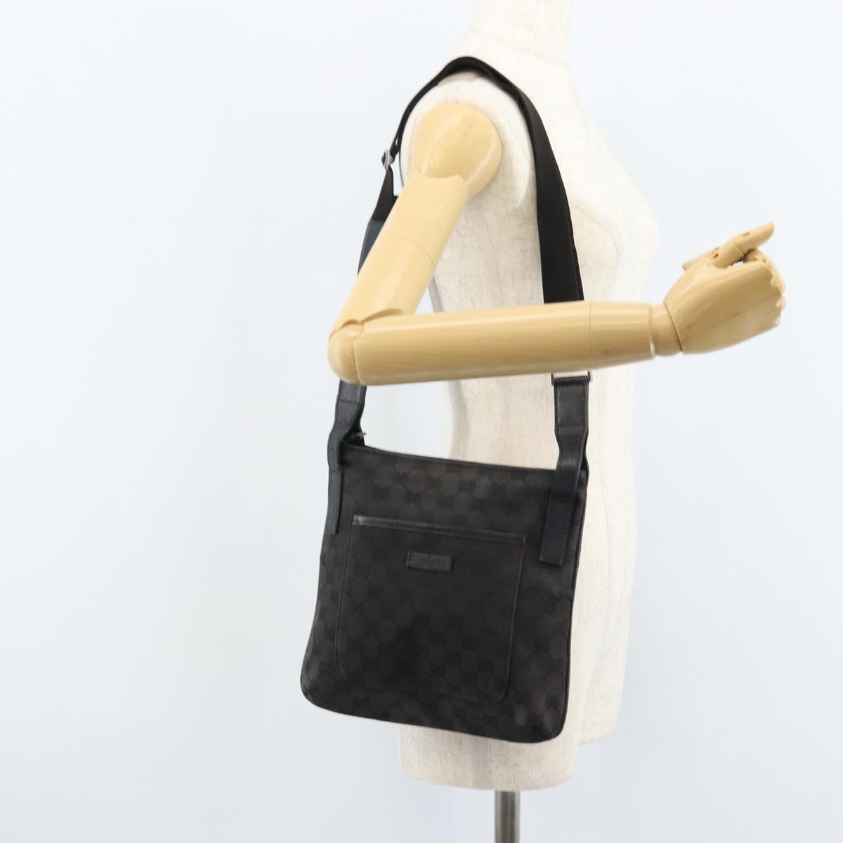 GUCCI GG Canvas Shoulder Bag Black Silver 122793 Auth bs34005