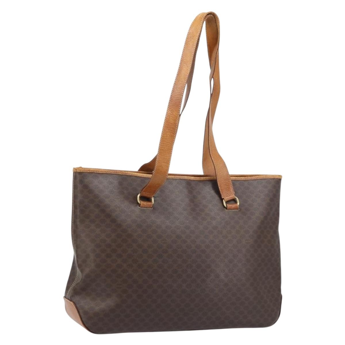 CELINE Macadam Canvas Tote Bag PVC Leather Brown Gold Auth bs34007