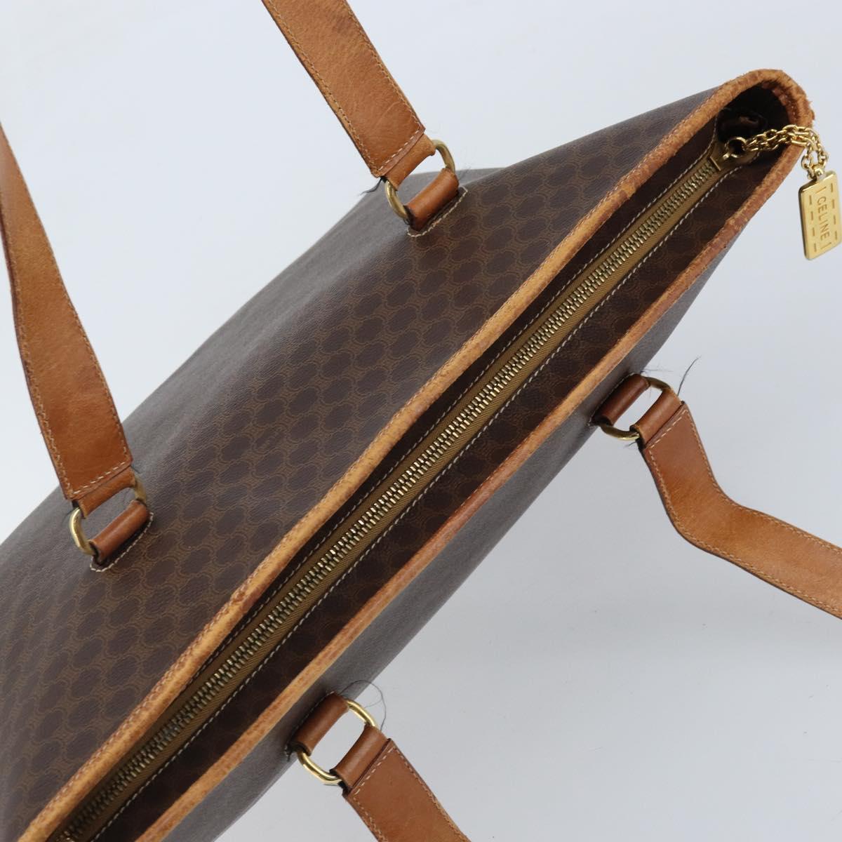 CELINE Macadam Canvas Tote Bag PVC Leather Brown Gold Auth bs34007