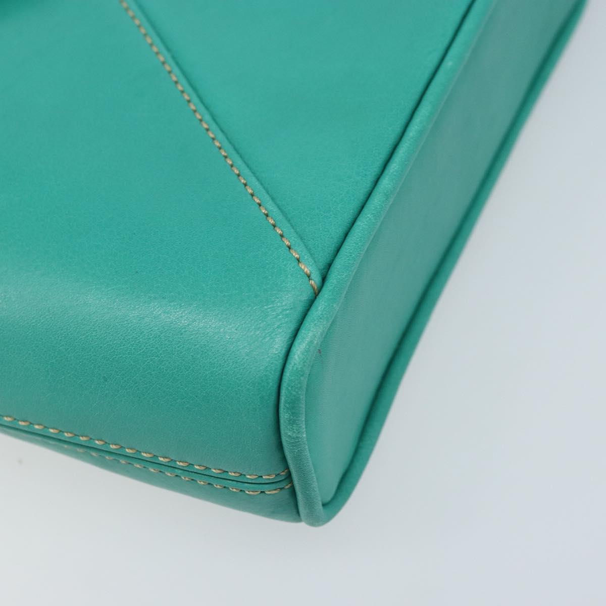 CELINE Shoulder Bag Leather Gold Emerald Green Auth bs34009
