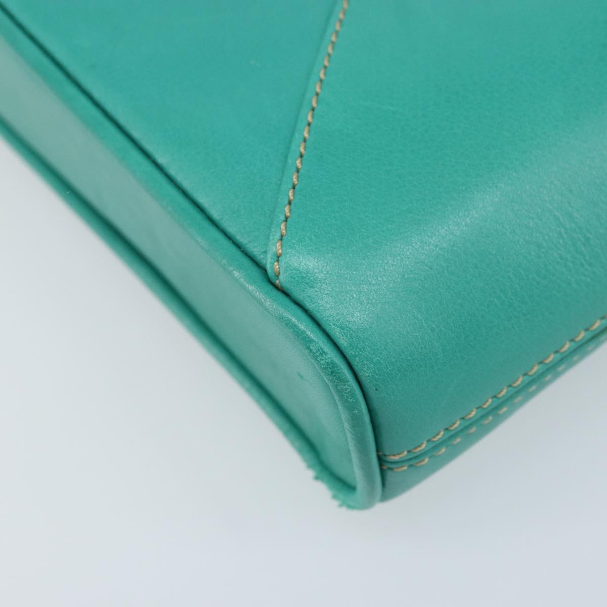 CELINE Shoulder Bag Leather Gold Emerald Green Auth bs34009