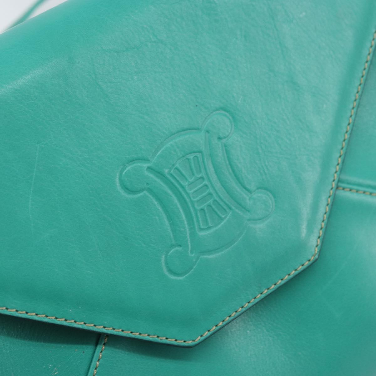 CELINE Shoulder Bag Leather Gold Emerald Green Auth bs34009