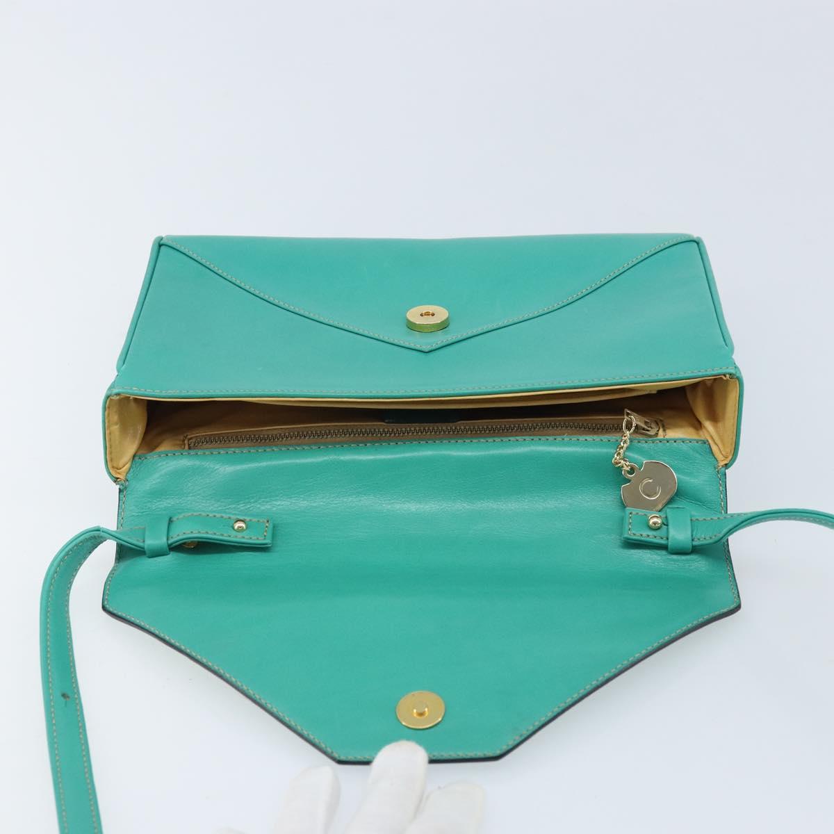 CELINE Shoulder Bag Leather Gold Emerald Green Auth bs34009