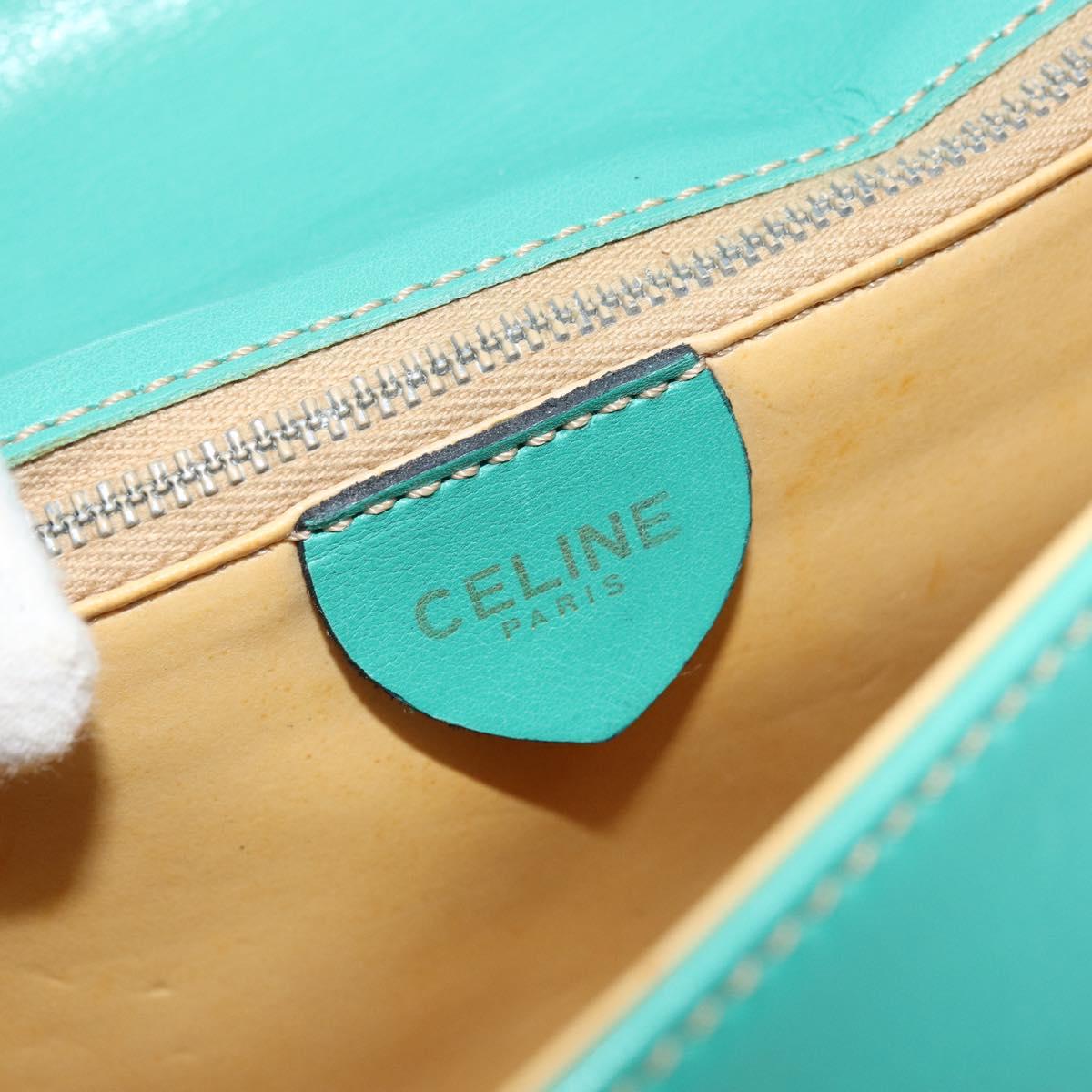 CELINE Shoulder Bag Leather Gold Emerald Green Auth bs34009