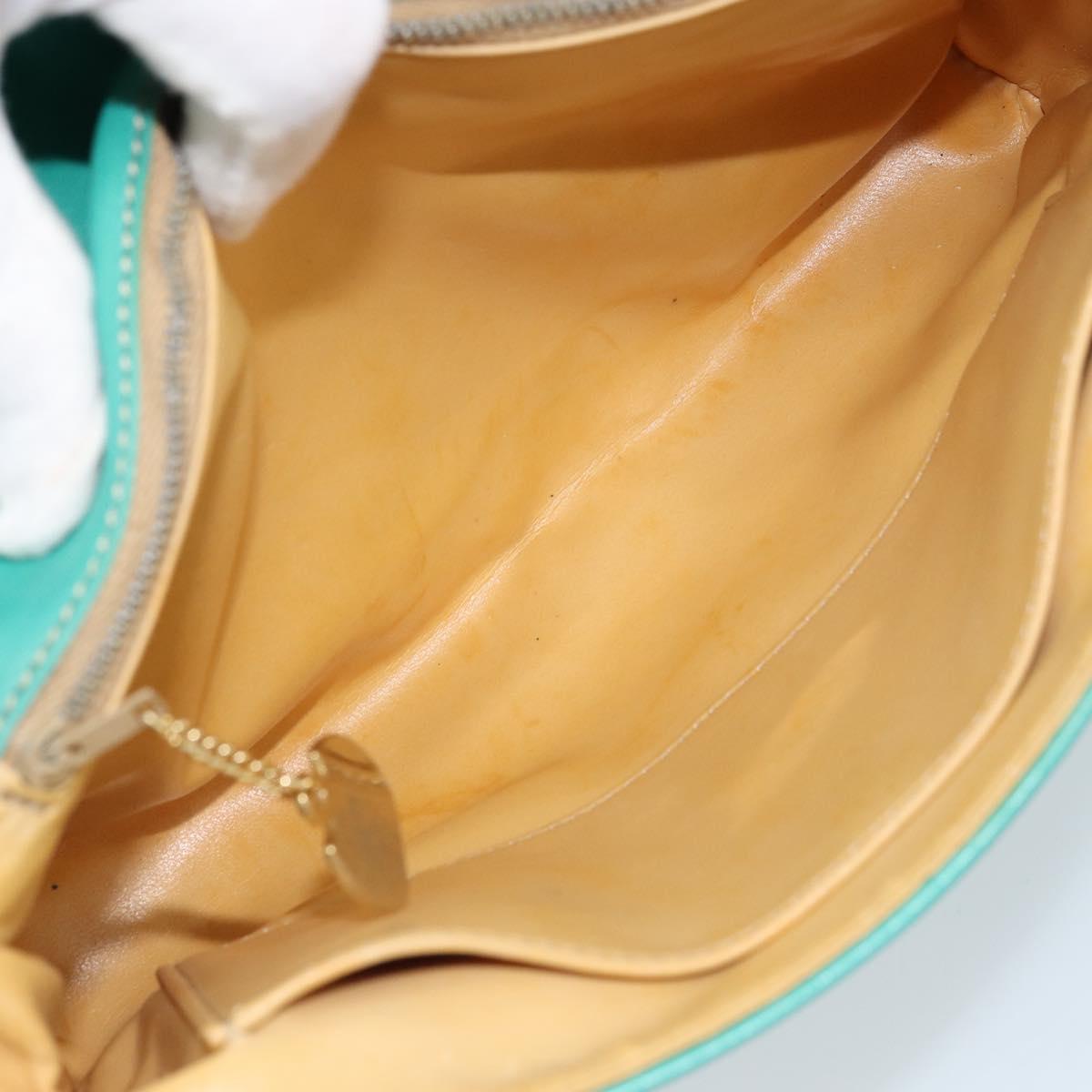 CELINE Shoulder Bag Leather Gold Emerald Green Auth bs34009