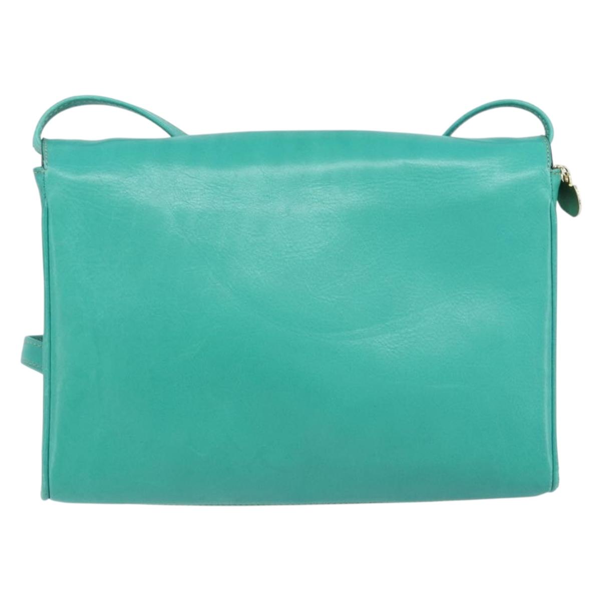CELINE Shoulder Bag Leather Gold Emerald Green Auth bs34009