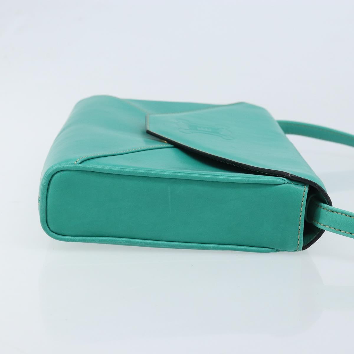 CELINE Shoulder Bag Leather Gold Emerald Green Auth bs34009