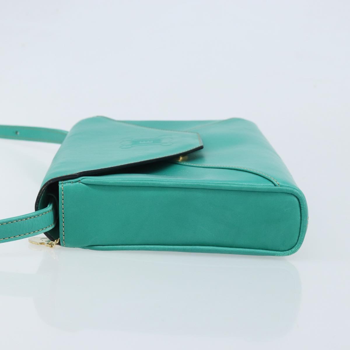 CELINE Shoulder Bag Leather Gold Emerald Green Auth bs34009