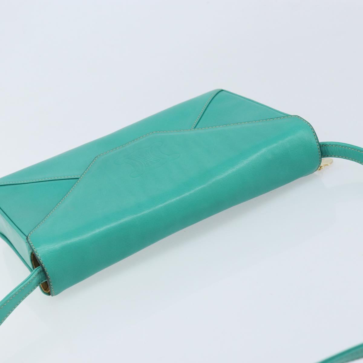 CELINE Shoulder Bag Leather Gold Emerald Green Auth bs34009