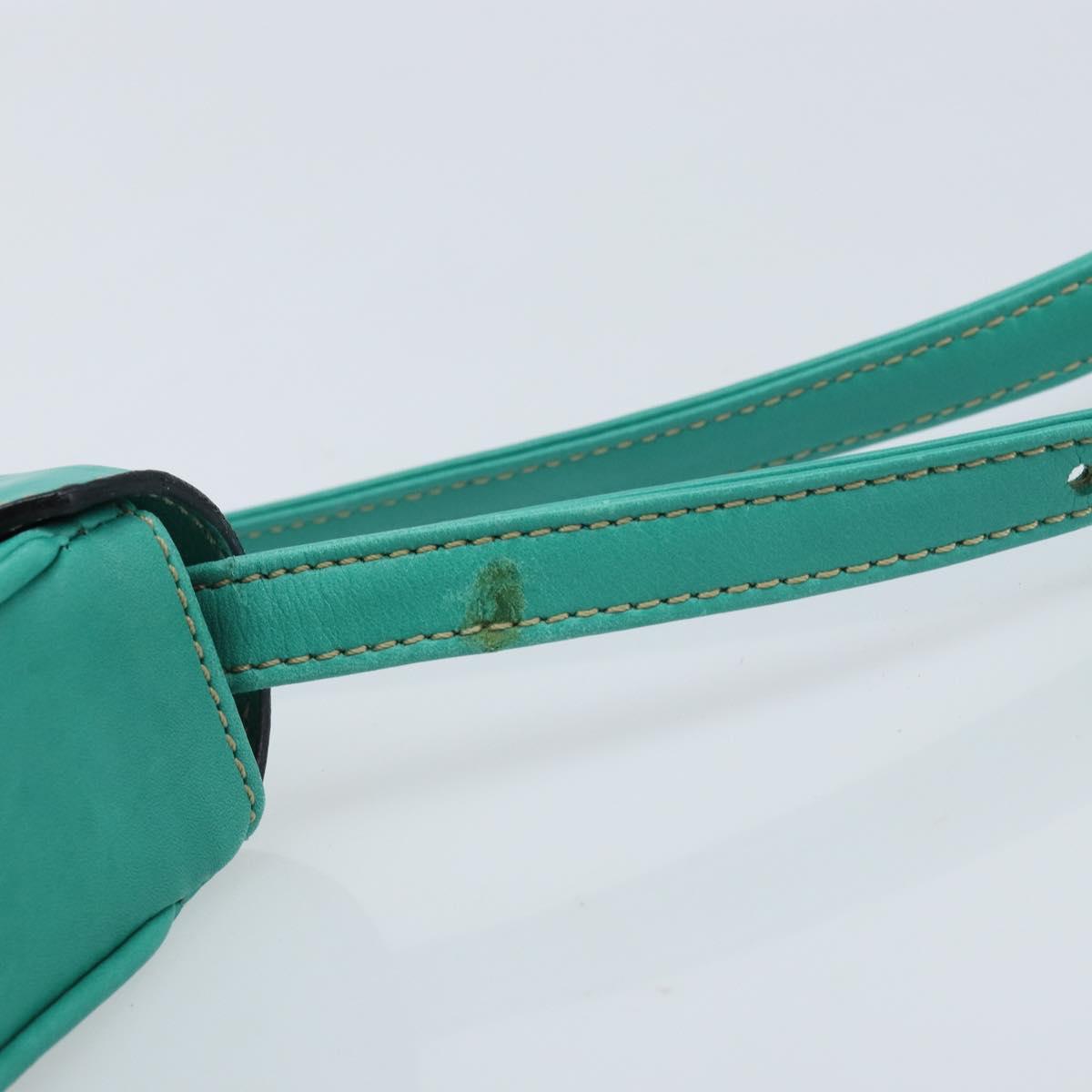 CELINE Shoulder Bag Leather Gold Emerald Green Auth bs34009