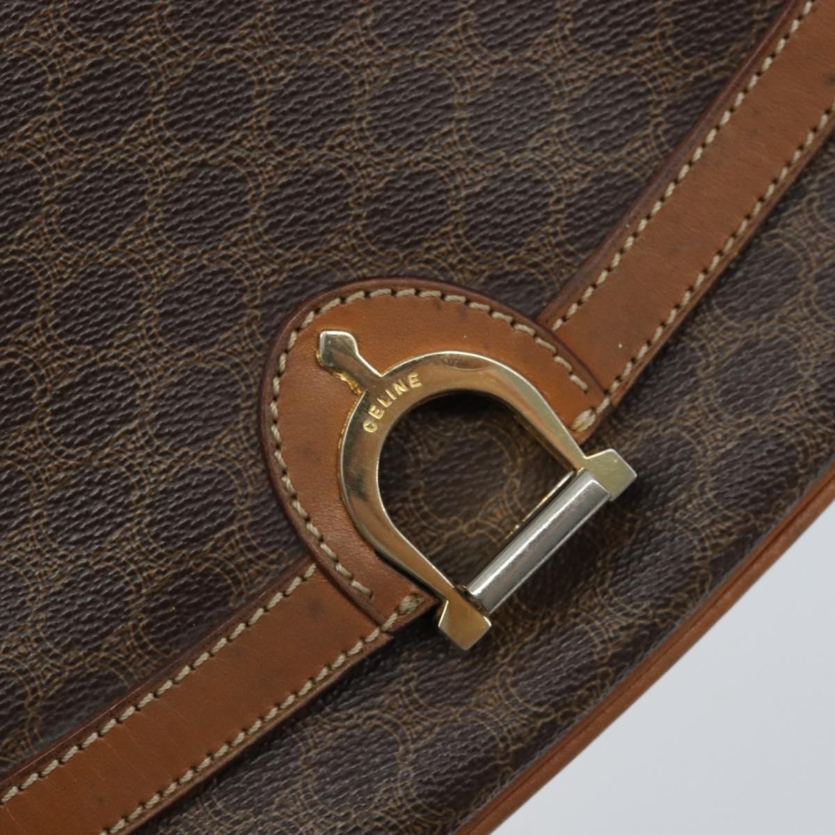 CELINE Macadam Canvas Shoulder Bag PVC Leather Brown Gold Auth bs34010