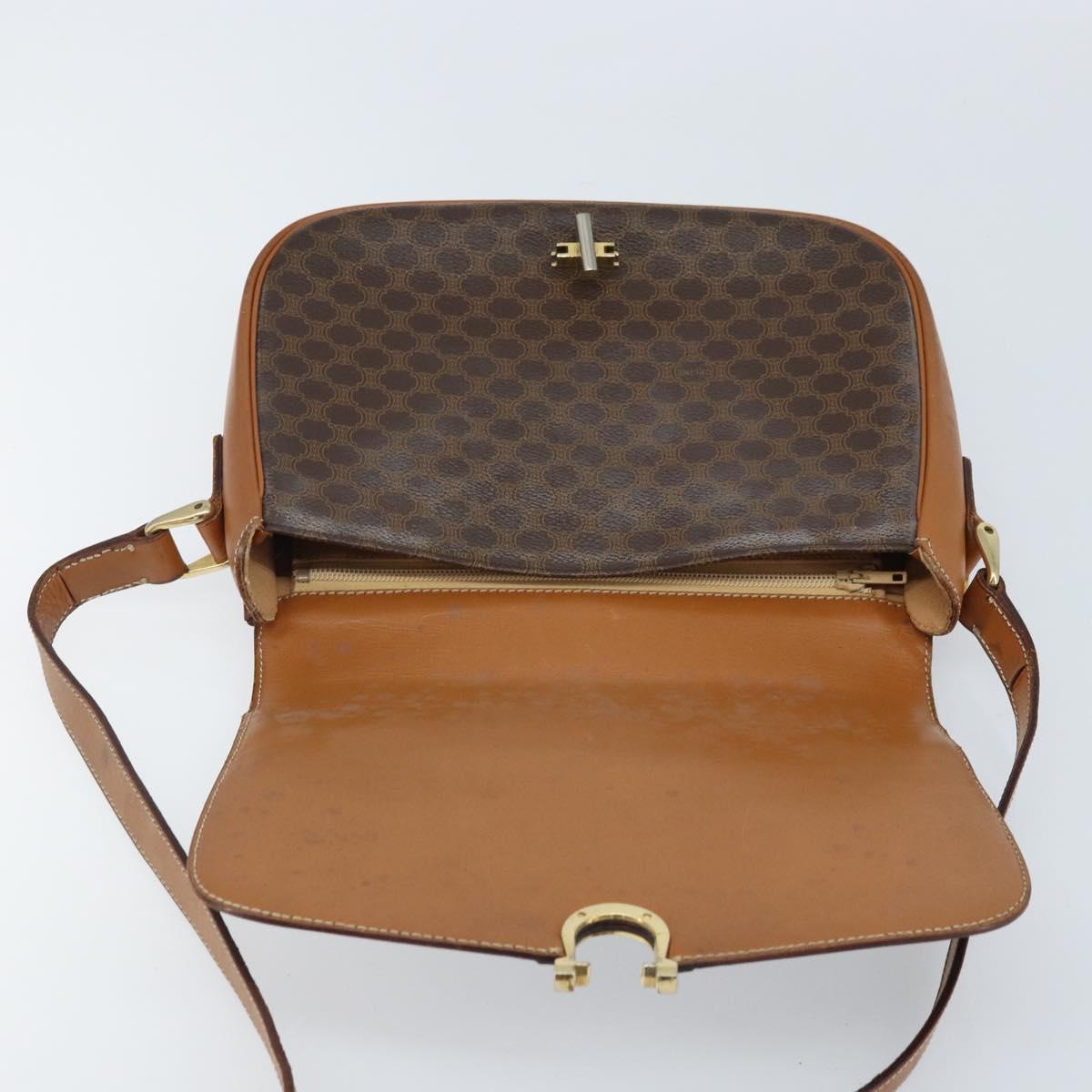 CELINE Macadam Canvas Shoulder Bag PVC Leather Brown Gold Auth bs34010