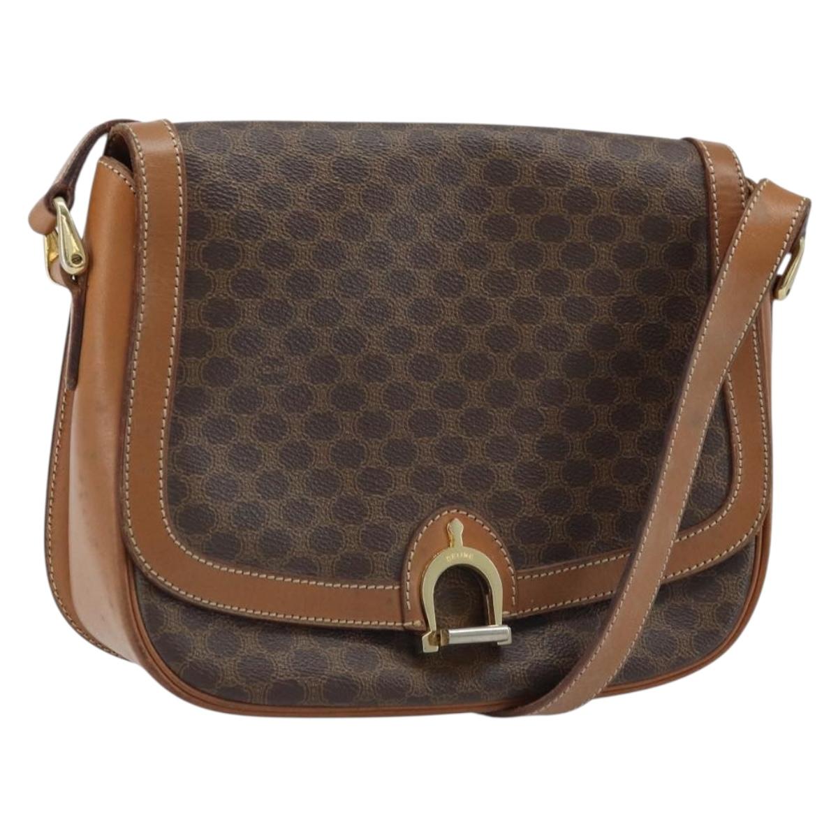 CELINE Macadam Canvas Shoulder Bag PVC Leather Brown Gold Auth bs34010