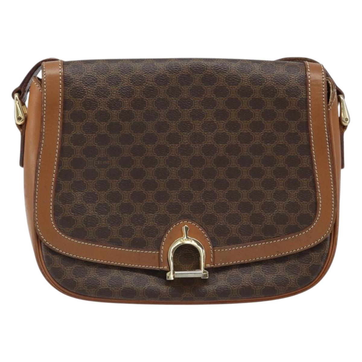 CELINE Macadam Canvas Shoulder Bag PVC Leather Brown Gold Auth bs34010