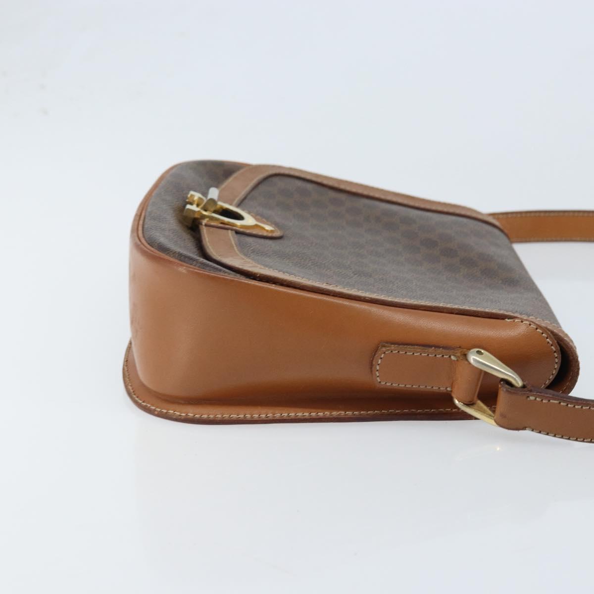CELINE Macadam Canvas Shoulder Bag PVC Leather Brown Gold Auth bs34010
