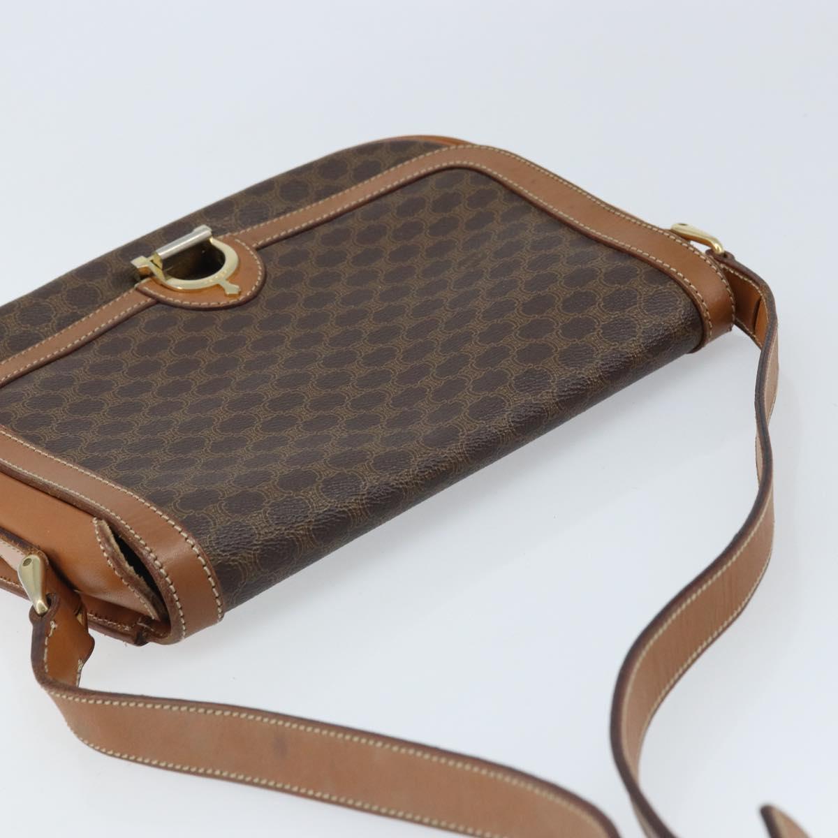 CELINE Macadam Canvas Shoulder Bag PVC Leather Brown Gold Auth bs34010