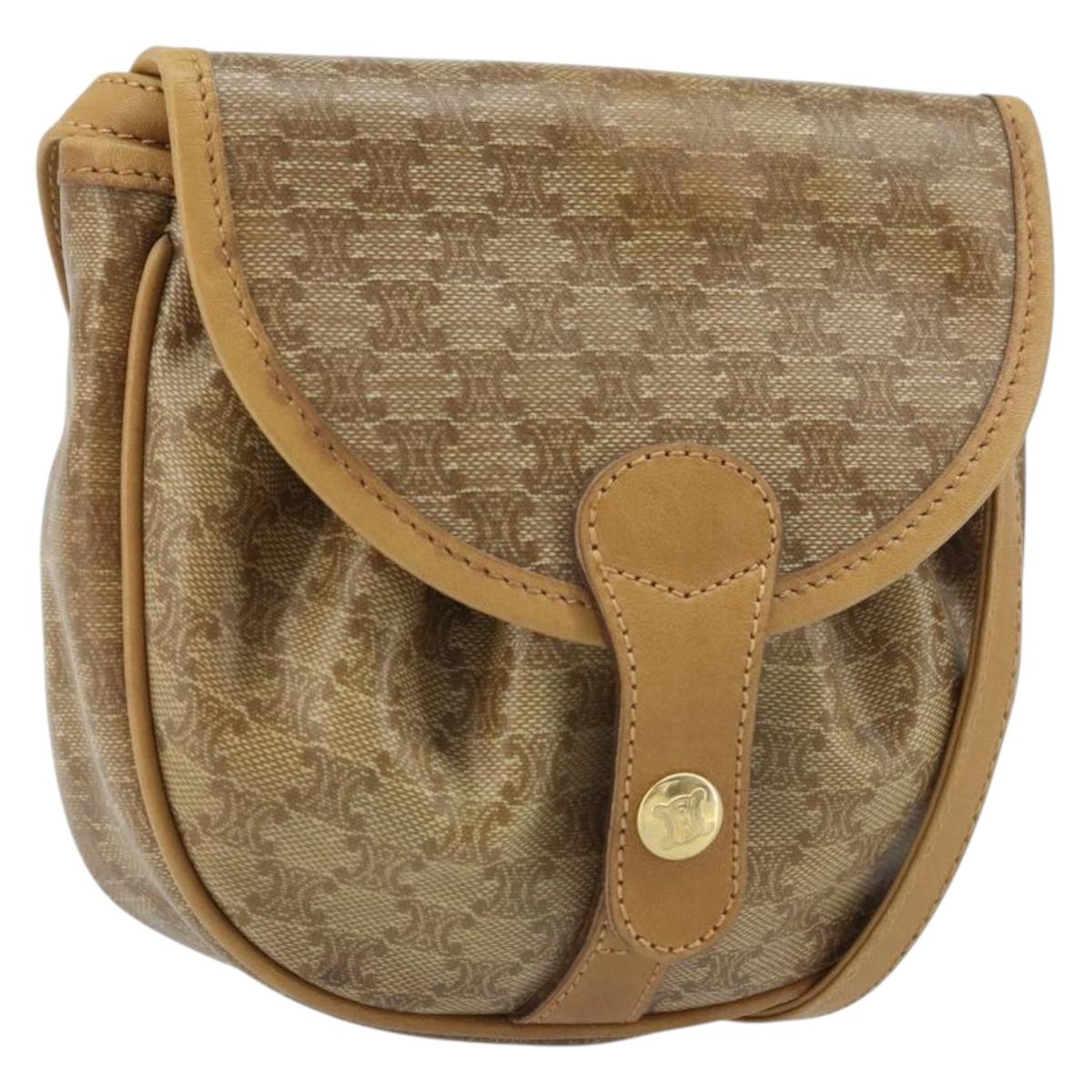 CELINE Macadam Canvas Shoulder Bag PVC Beige gold Auth bs34011