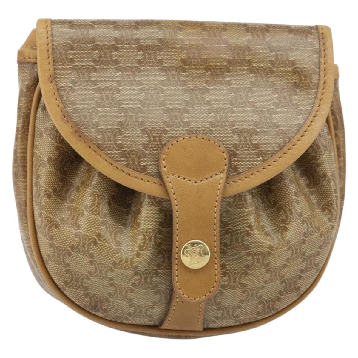 CELINE Macadam Canvas Shoulder Bag PVC Beige gold Auth bs34011
