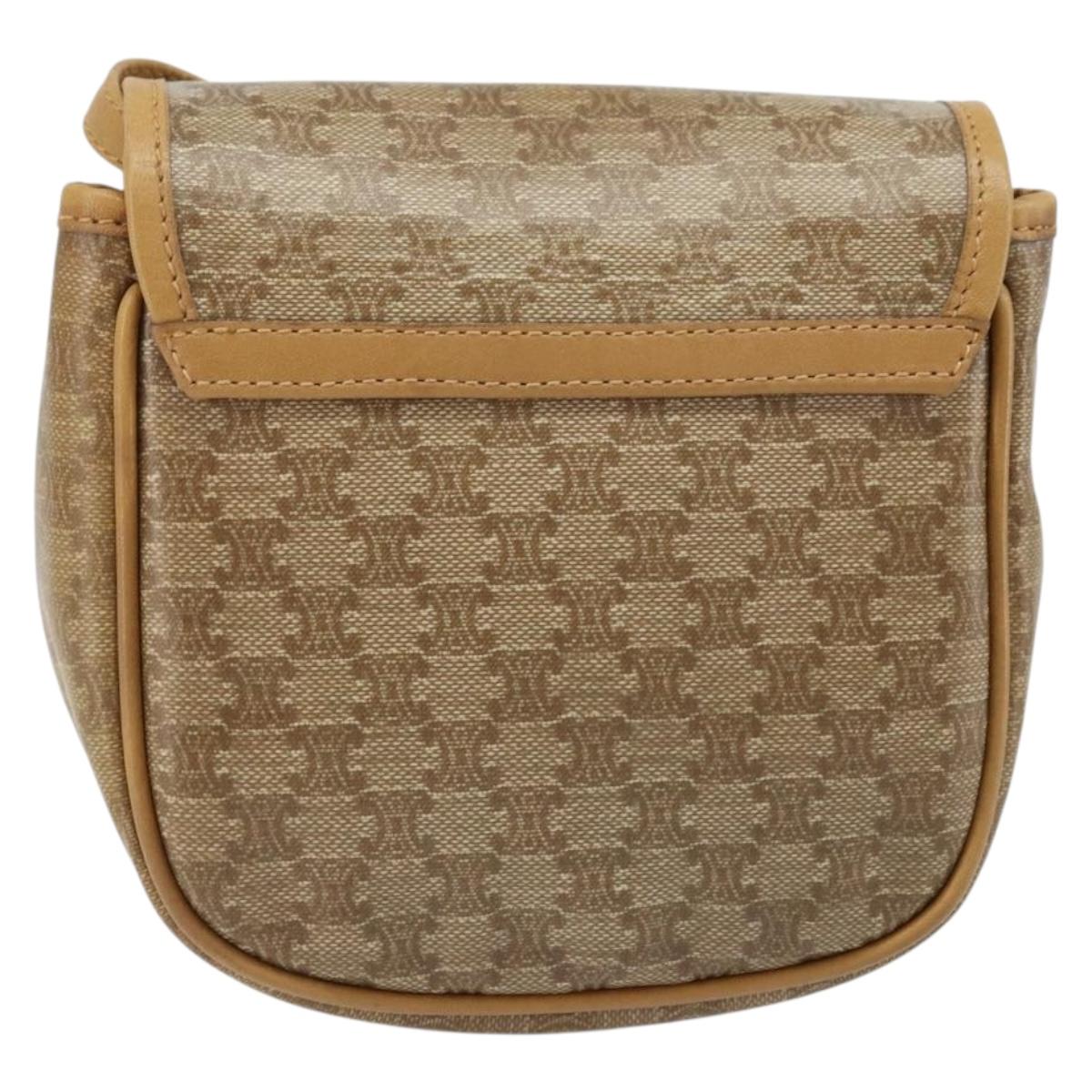 CELINE Macadam Canvas Shoulder Bag PVC Beige gold Auth bs34011