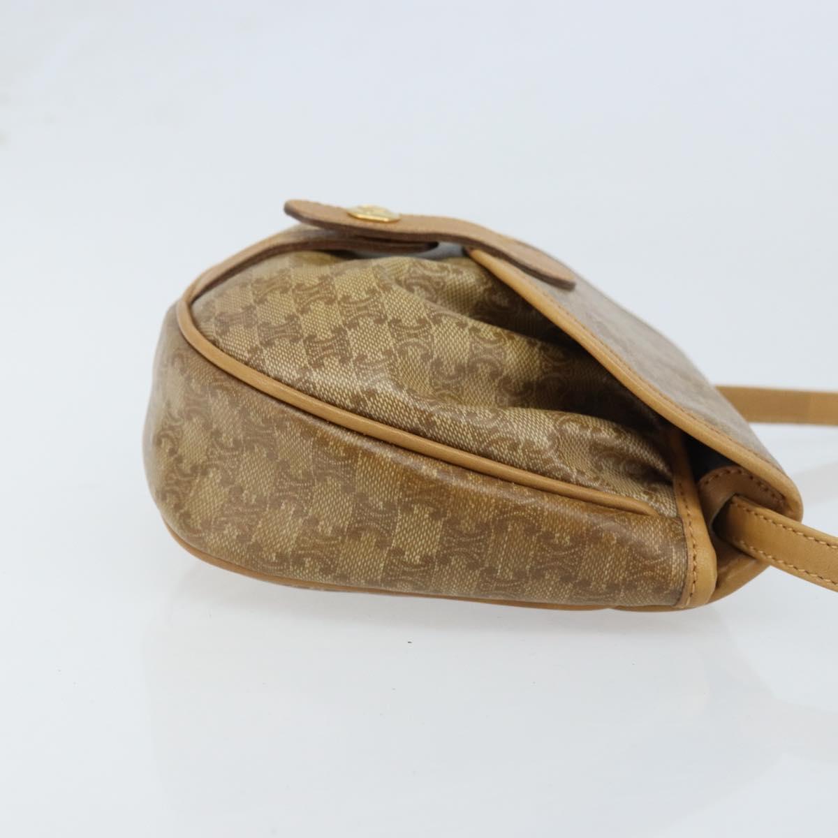 CELINE Macadam Canvas Shoulder Bag PVC Beige gold Auth bs34011