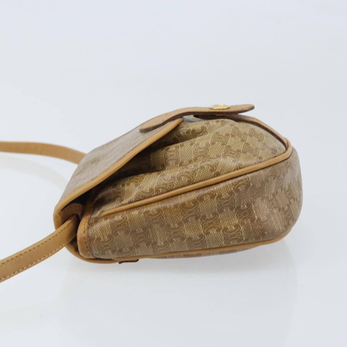 CELINE Macadam Canvas Shoulder Bag PVC Beige gold Auth bs34011