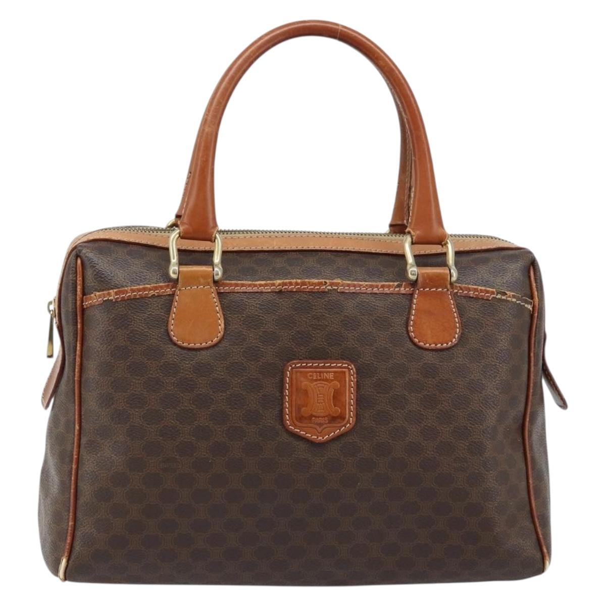 CELINE Macadam Canvas Hand Bag PVC Gold Brown Auth bs34012