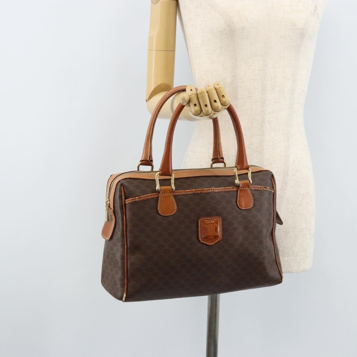 CELINE Macadam Canvas Hand Bag PVC Gold Brown Auth bs34012