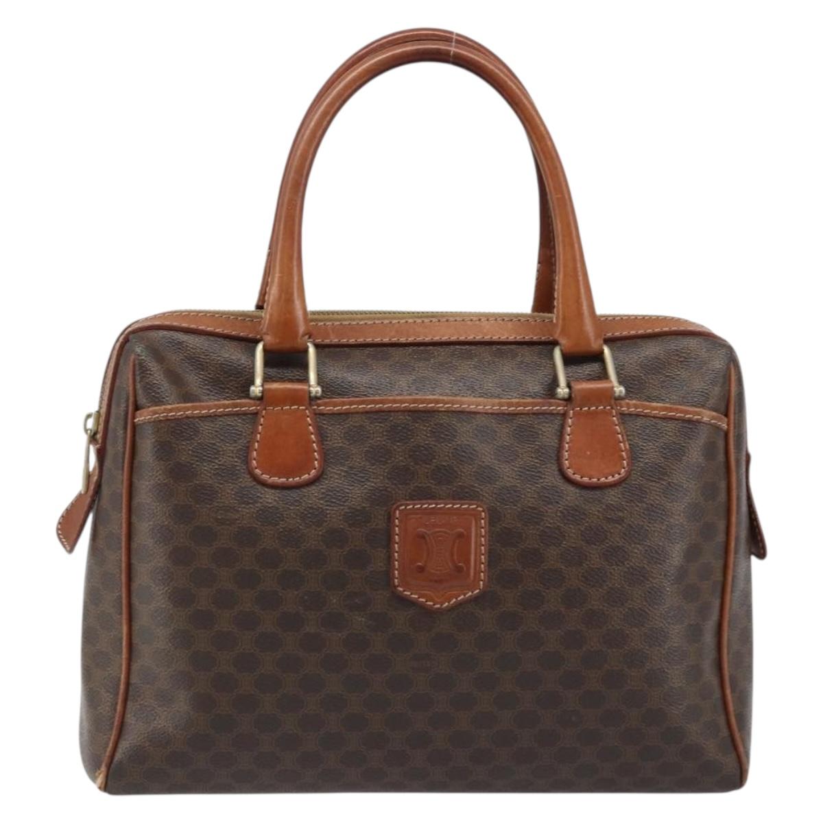 CELINE Macadam Canvas Hand Bag PVC Leather Brown Gold Auth bs34013